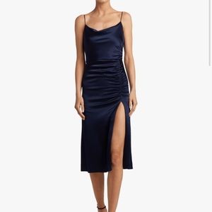 Alice + Olivia dion ruched midi slip dress navy